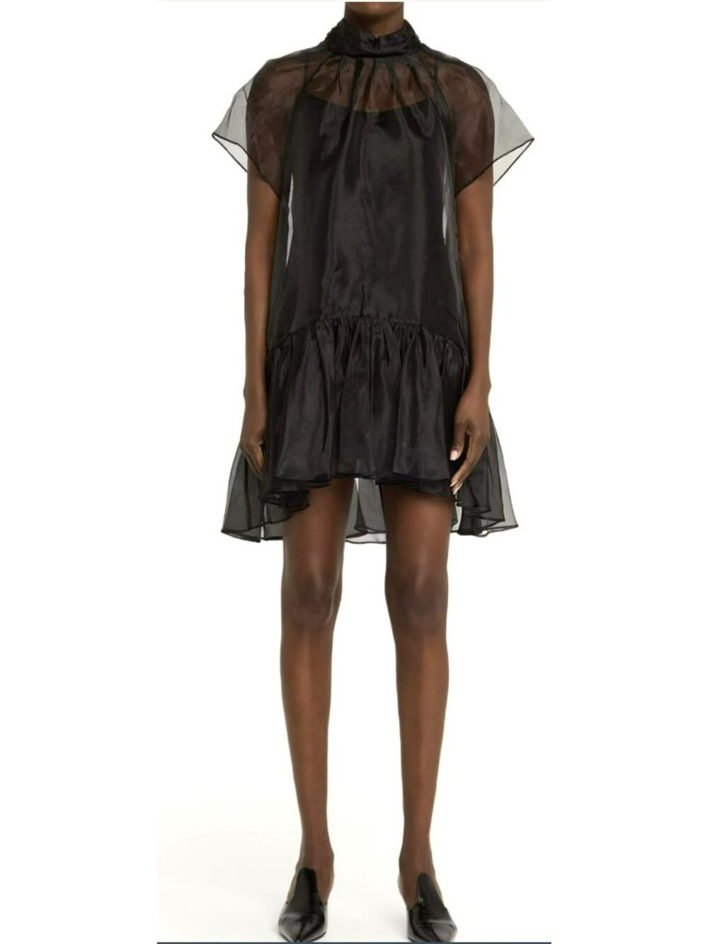 New Jonathan Simkhai Black Organza Sheer Tiered Mini Dress Sz 4